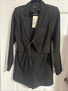 Tie-Front Black Women's Blazer Jacket